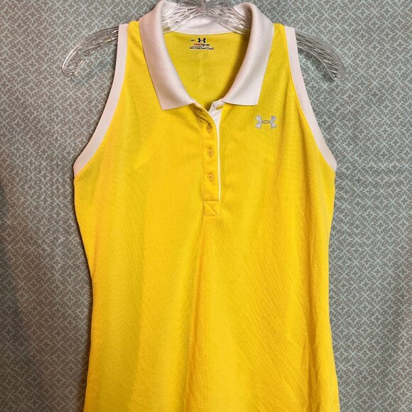 Women's Yellow Under Amour Sleeveless Knit collared Polo shirt Size M - Picture 1 of 7